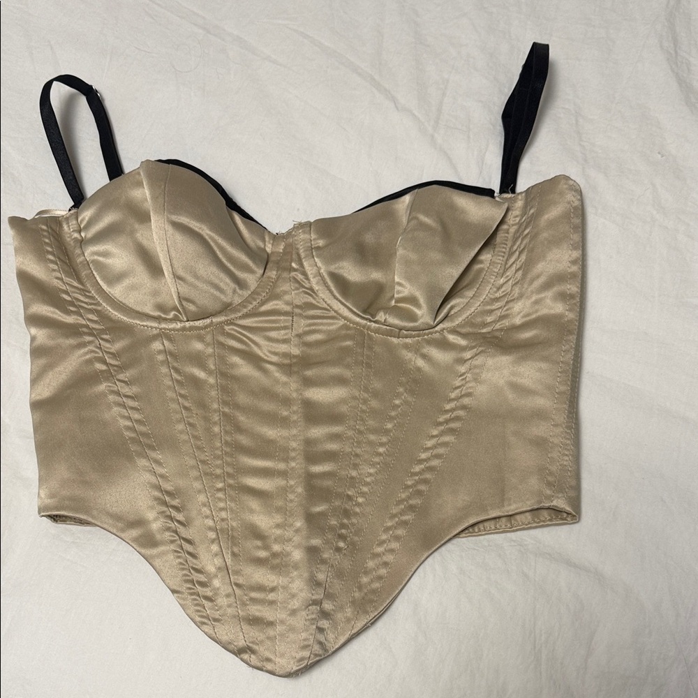 Fashion Nova Satin Bustier Camisole in Cream